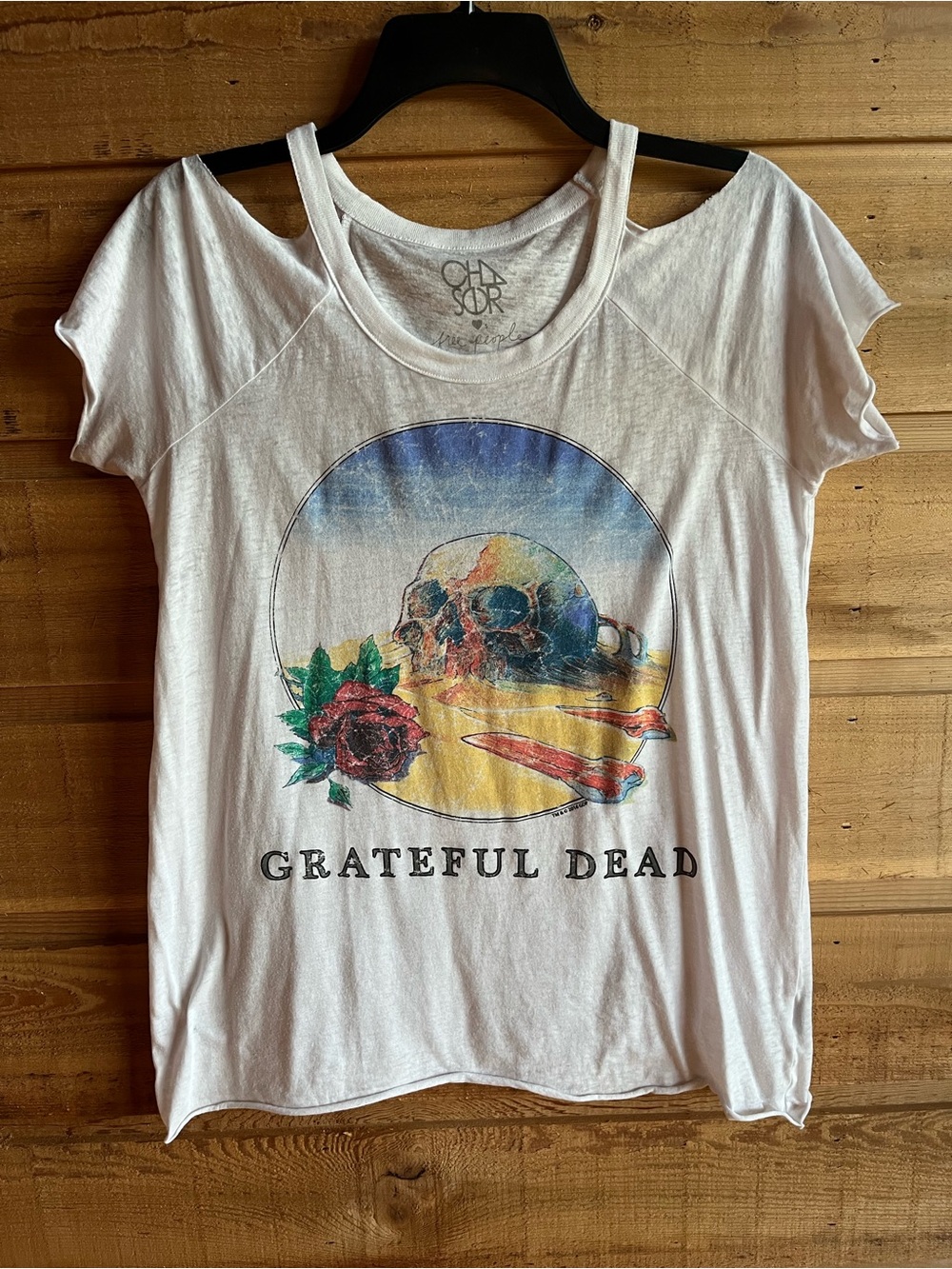 CHASER X FP - Grateful Dead White Graphic Cutout Shoulder Tee